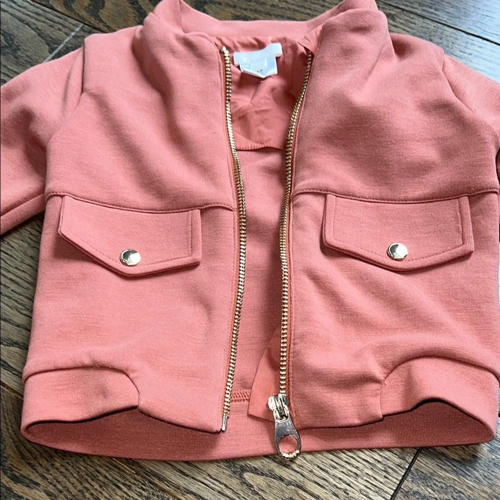 Chloe sequin logo Soft Pink Jacket with Zipper and Ribbed Cuffs 18 months baby